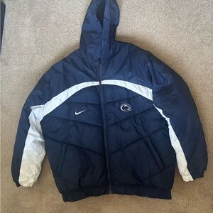 Nike Navy and White Hooded Puffer Jacket with Penn State Logos